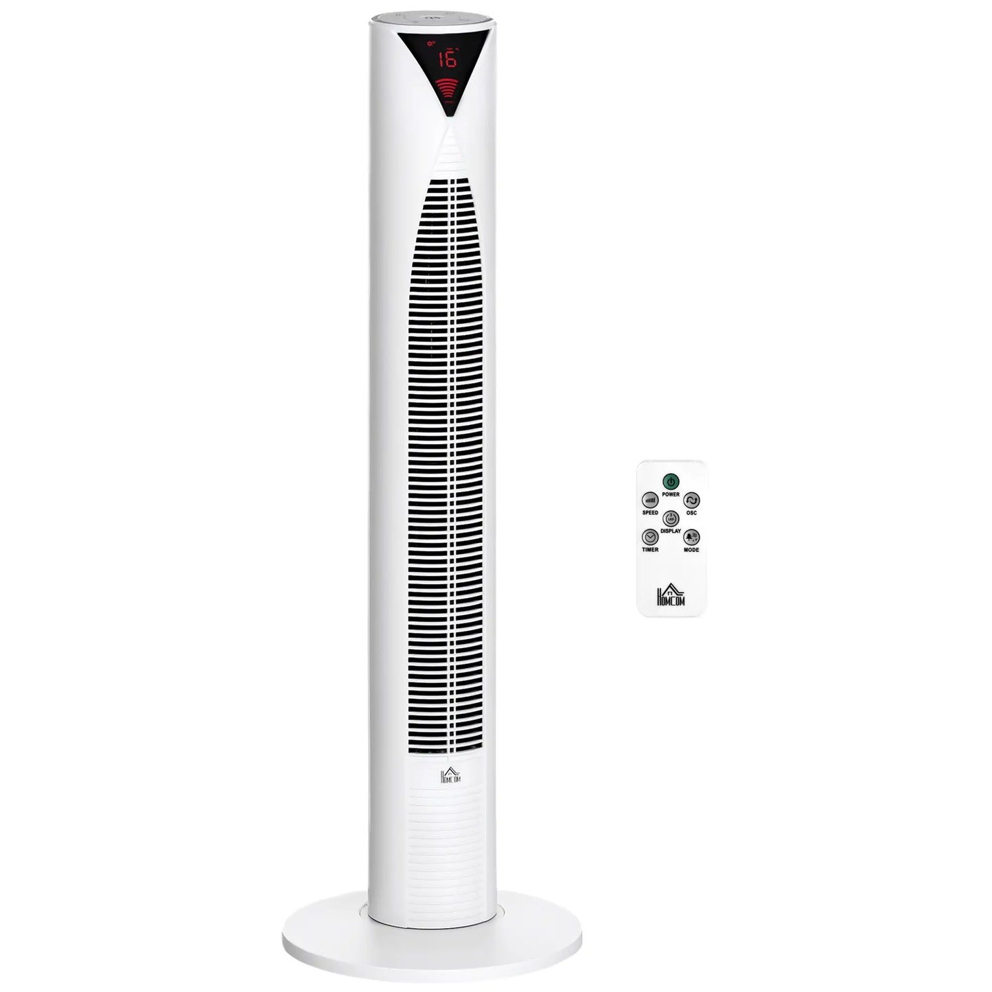 Freestanding Tower Fan, 3 Speed, 12h Timer, Oscillating, LED Panel, Remote, White Tower Fans White at Gallery Canada