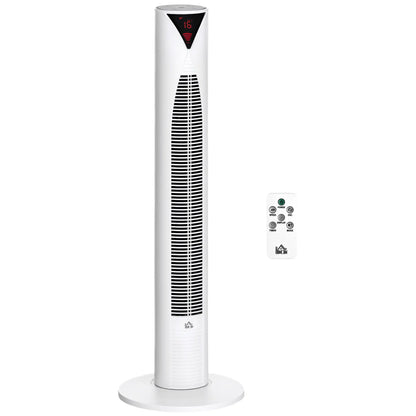 Freestanding Tower Fan, 3 Speed, 12h Timer, Oscillating, LED Panel, Remote, White Tower Fans White at Gallery Canada