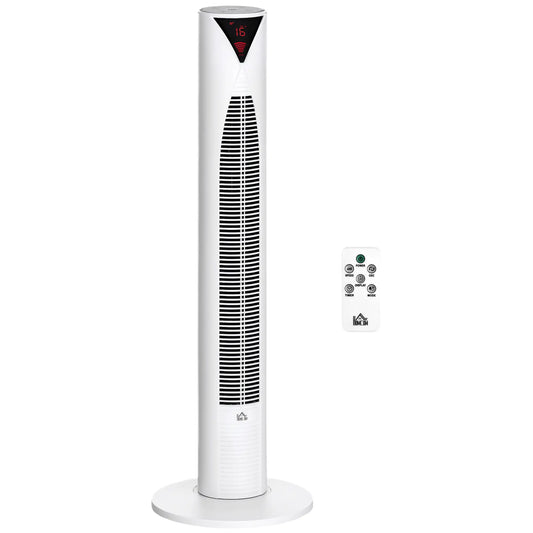 Freestanding Tower Fan, 3 Speed, 12h Timer, Oscillating, LED Panel, Remote, White Tower Fans White at Gallery Canada