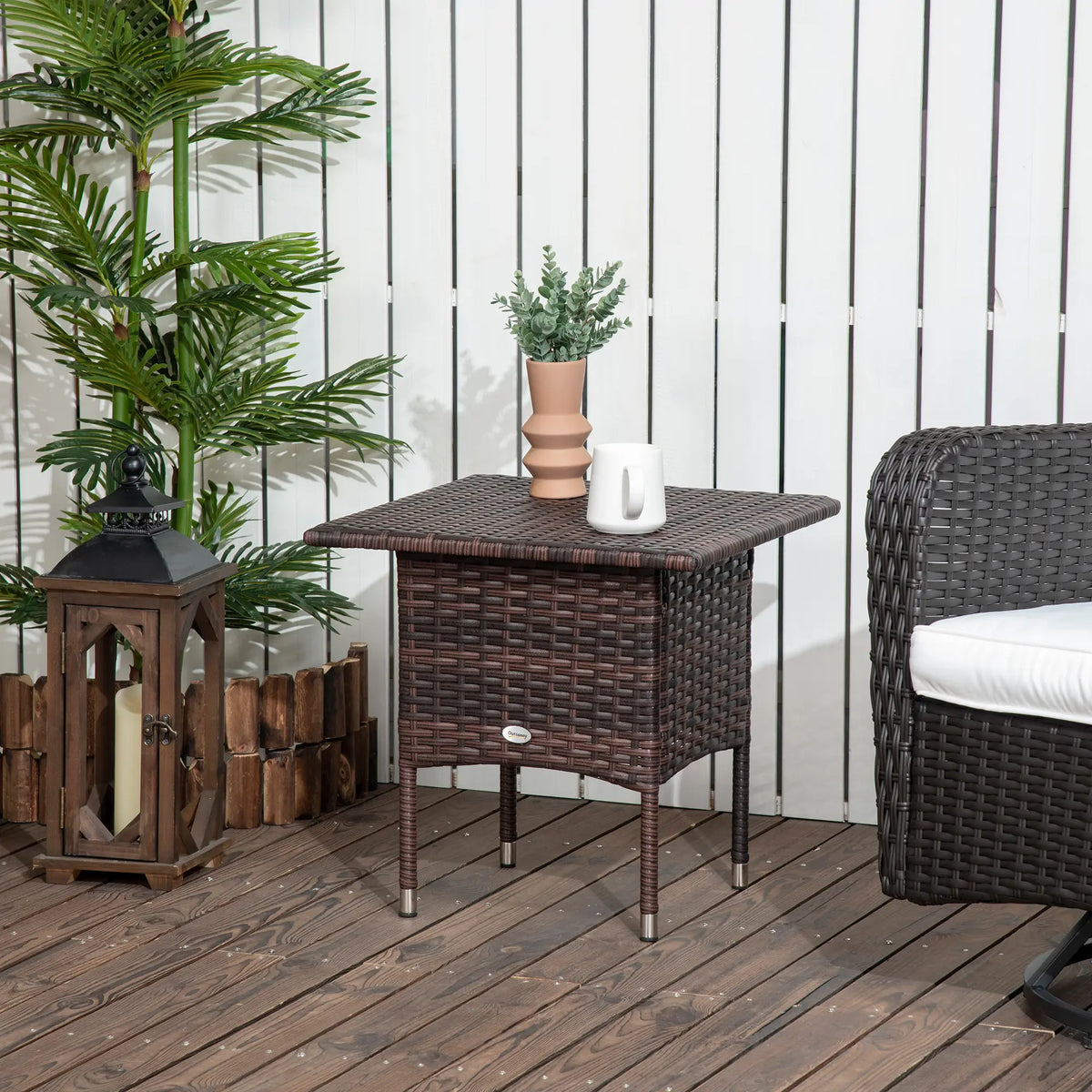 Wicker Patio Coffee Table With Plastic Board, 20", Mixed Brown Patio Side Tables at Gallery Canada