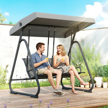 Patio Swing Chair w/Adjustable Canopy Outdoor Porch Swing Glider w/Dual Independent Seats 2-Seat Grey Patio Swings with Stand at Gallery Canada