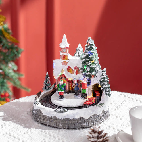 Desktop Christmas Village Houses, Rotating Train, Battery Operated, Multicolored