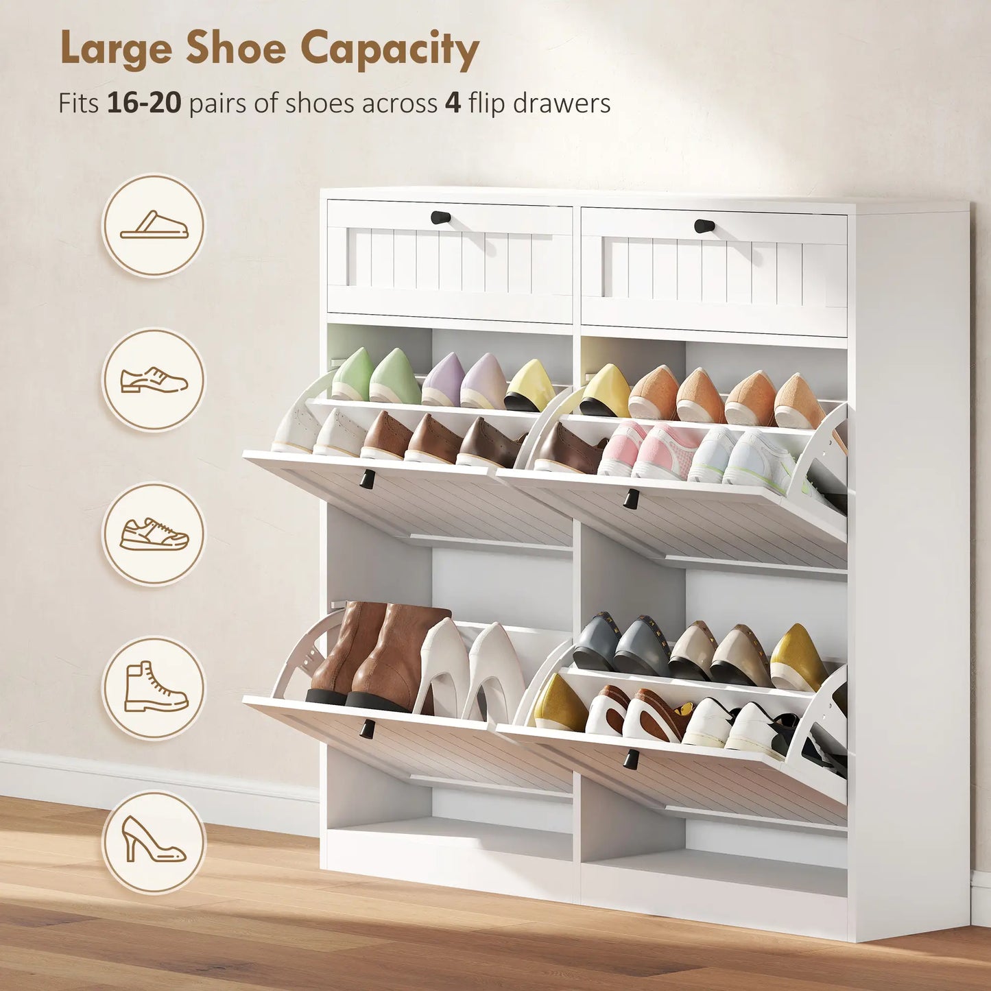 Shoe Cabinet With 2 Flip Drawers, Farmhouse Narrow Storage, White Shoe Storage Cabinets & Racks at Gallery Canada