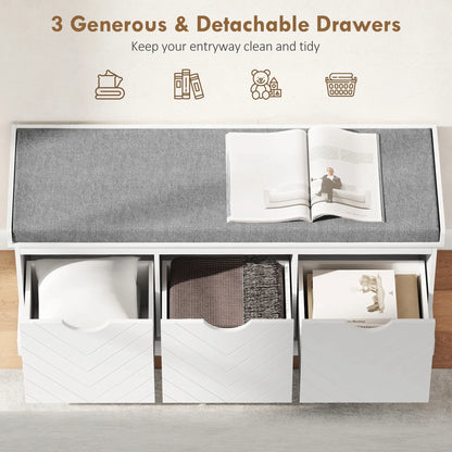 Shoe Storage Bench, 3 Drawers, Padded Seat, White Shoe Storage Cabinets & Racks at Gallery Canada