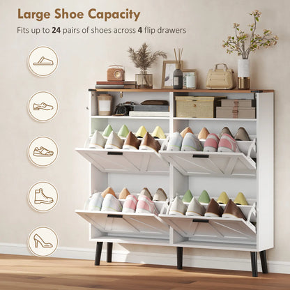 Shoe Storage Cabinet, 4 Flip Drawers, Farmhouse Narrow, Holds 24 Pairs, White Shoe Storage Cabinets & Racks at Gallery Canada