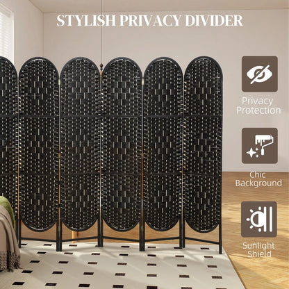 Bohemian Privacy Screen, 6 Panel Folding Room Divider, Arched Top, Black Room Dividers at Gallery Canada