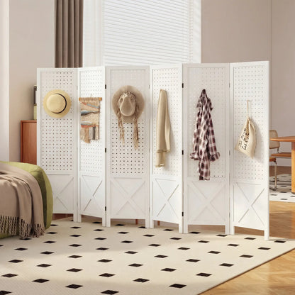 56.9" 6 Panel Wooden Room Divider, Folding Privacy Screen, White Room Dividers at Gallery Canada