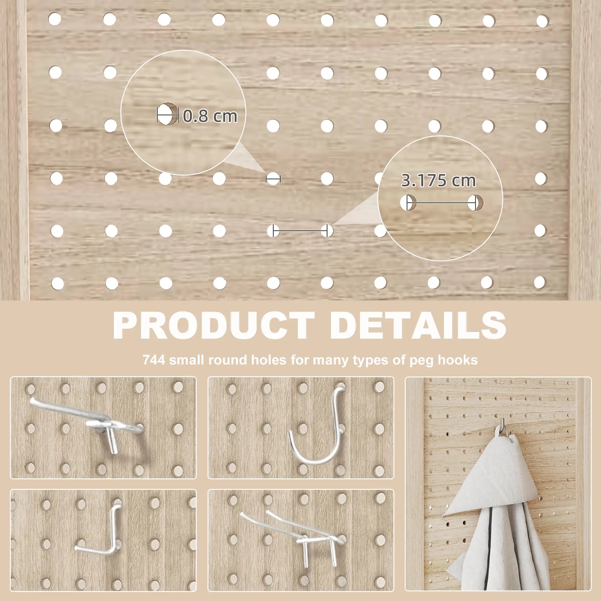 5.6 Ft. 8-Panel Room Divider, Pegboard Privacy Screen, Partition Wall, Natural Room Dividers at Gallery Canada