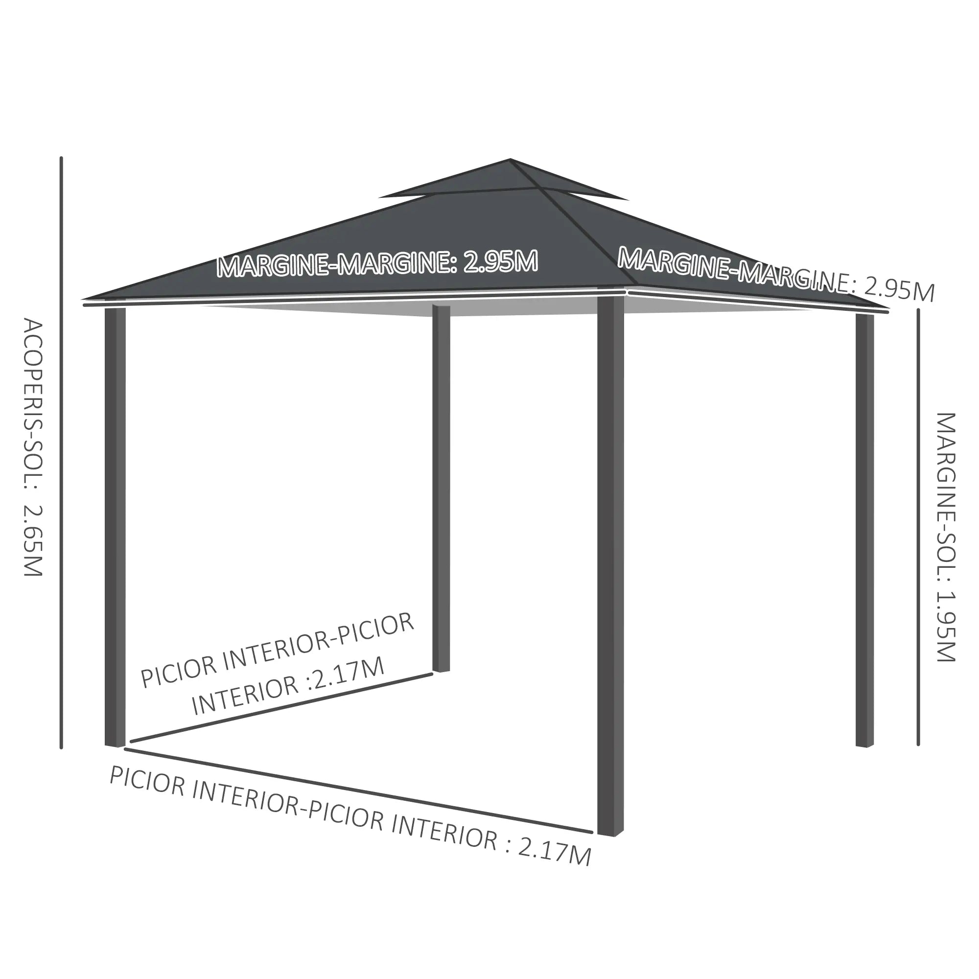 10' x 10' Patio Gazebo, Canopy Shelter with Double-Tier Roof, Dark Grey Gazebos at Gallery Canada