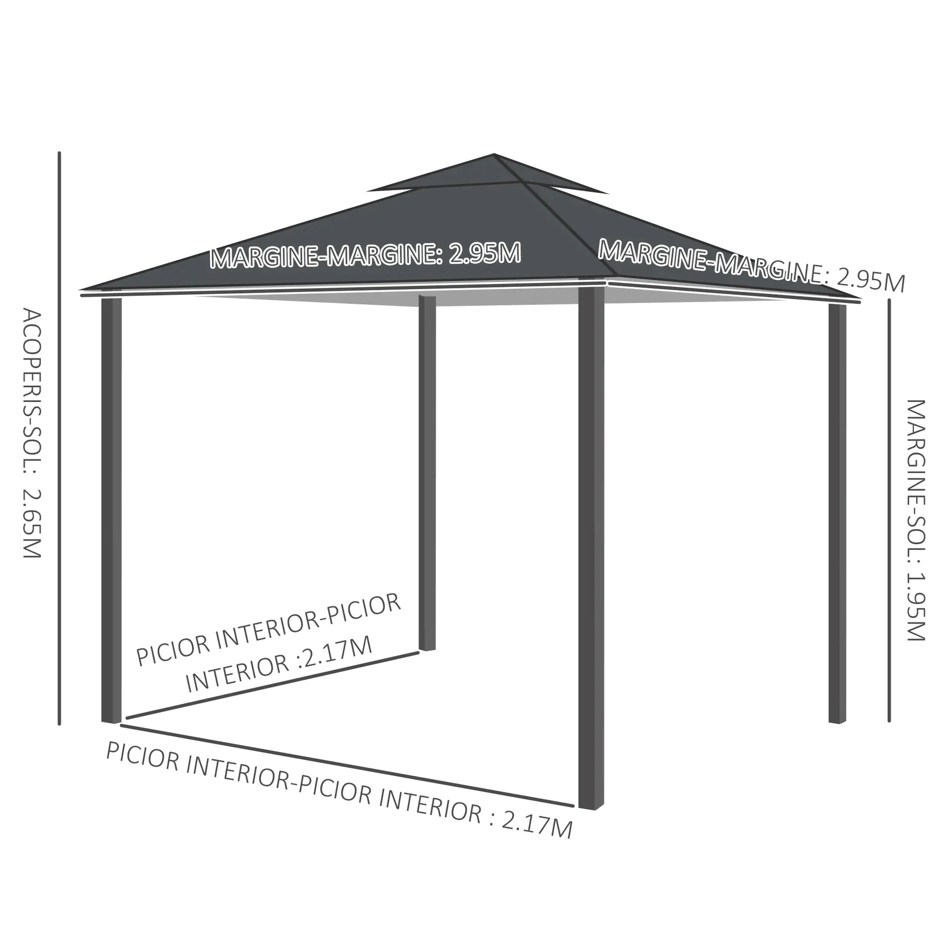 10' x 10' Patio Gazebo, Canopy Shelter with Double-Tier Roof, Dark Grey Gazebos at Gallery Canada