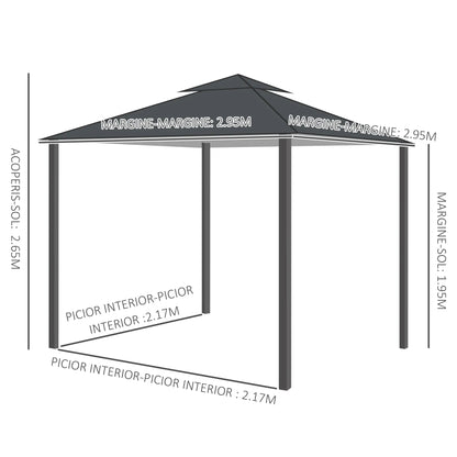 10' x 10' Patio Gazebo, Canopy Shelter with Double-Tier Roof, Dark Grey Gazebos at Gallery Canada