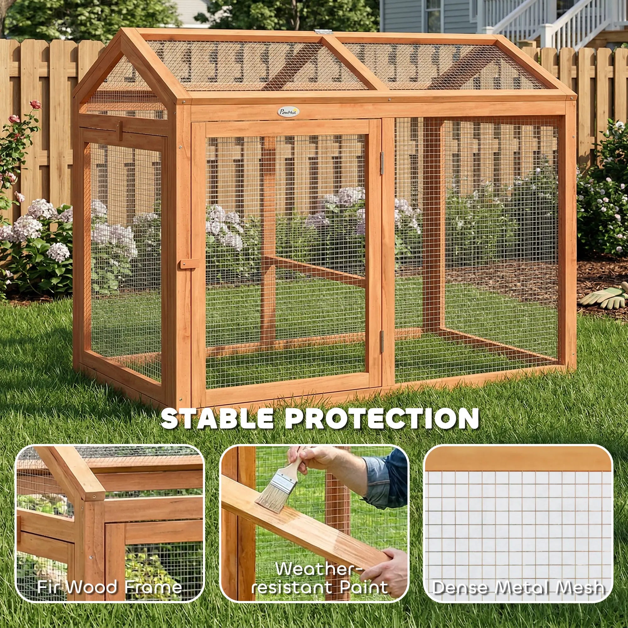 Wooden Chicken Run, Outdoor Coop With Perch, Dual Doors, Hen House Rabbit Hutch Chicken Coops at Gallery Canada