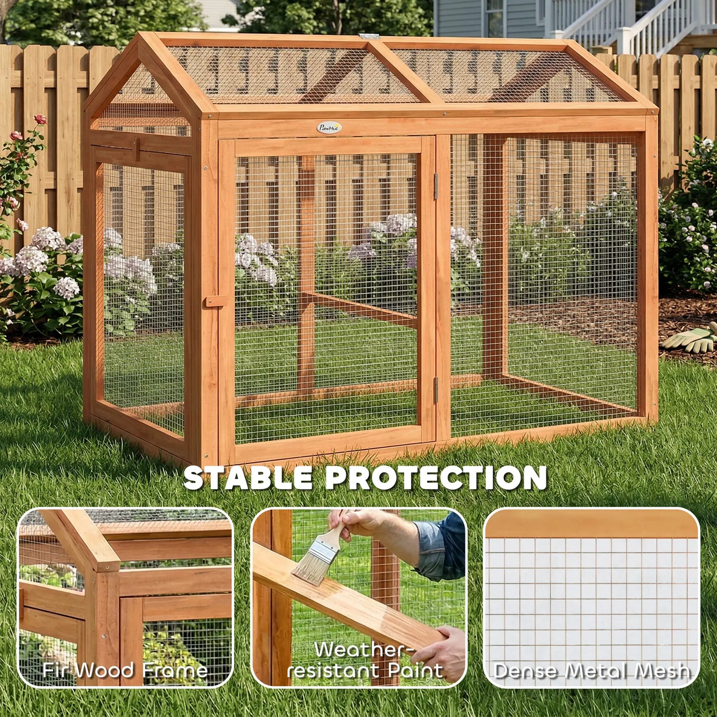 Wooden Chicken Run, Outdoor Coop With Perch, Dual Doors, Hen House Rabbit Hutch Chicken Coops at Gallery Canada