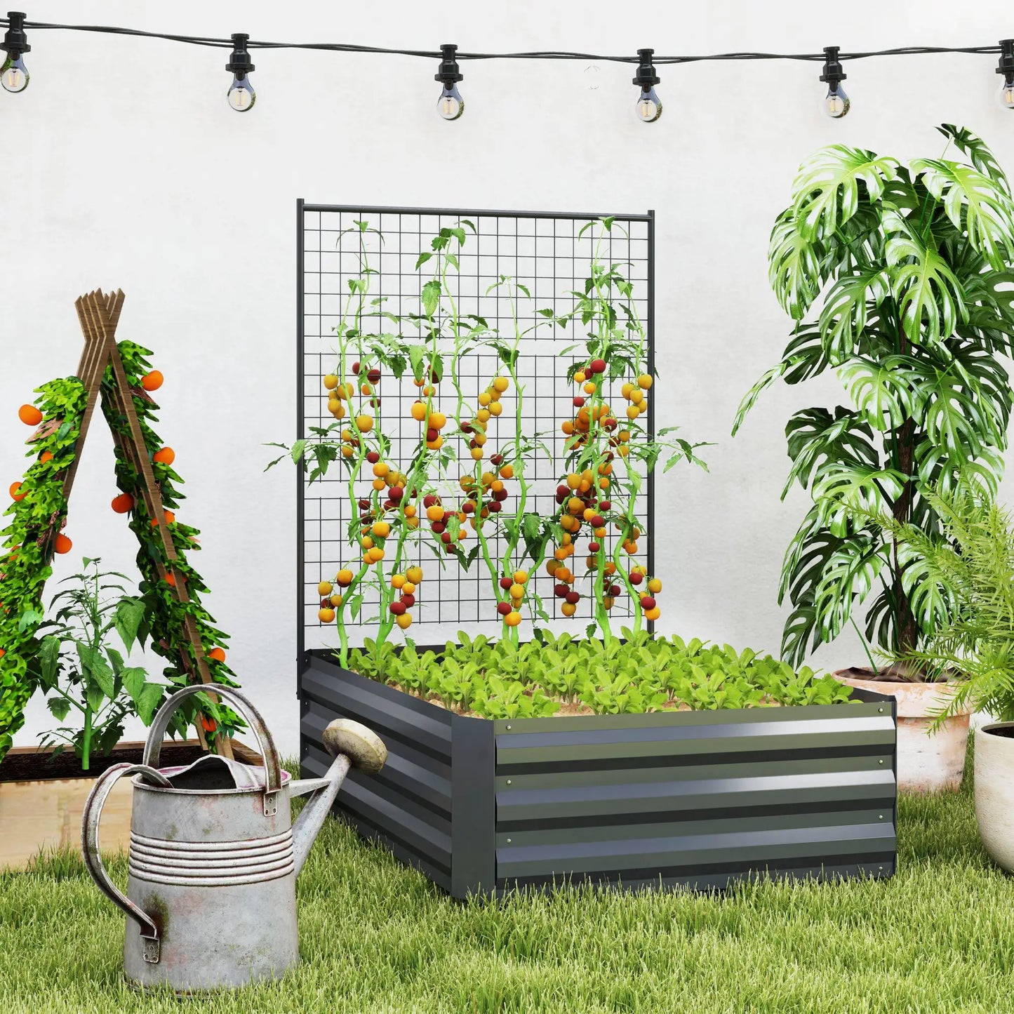 Galvanized Raised Garden Bed, Trellis for Climbing Plants, Dark Grey Raised Garden Beds at Gallery Canada