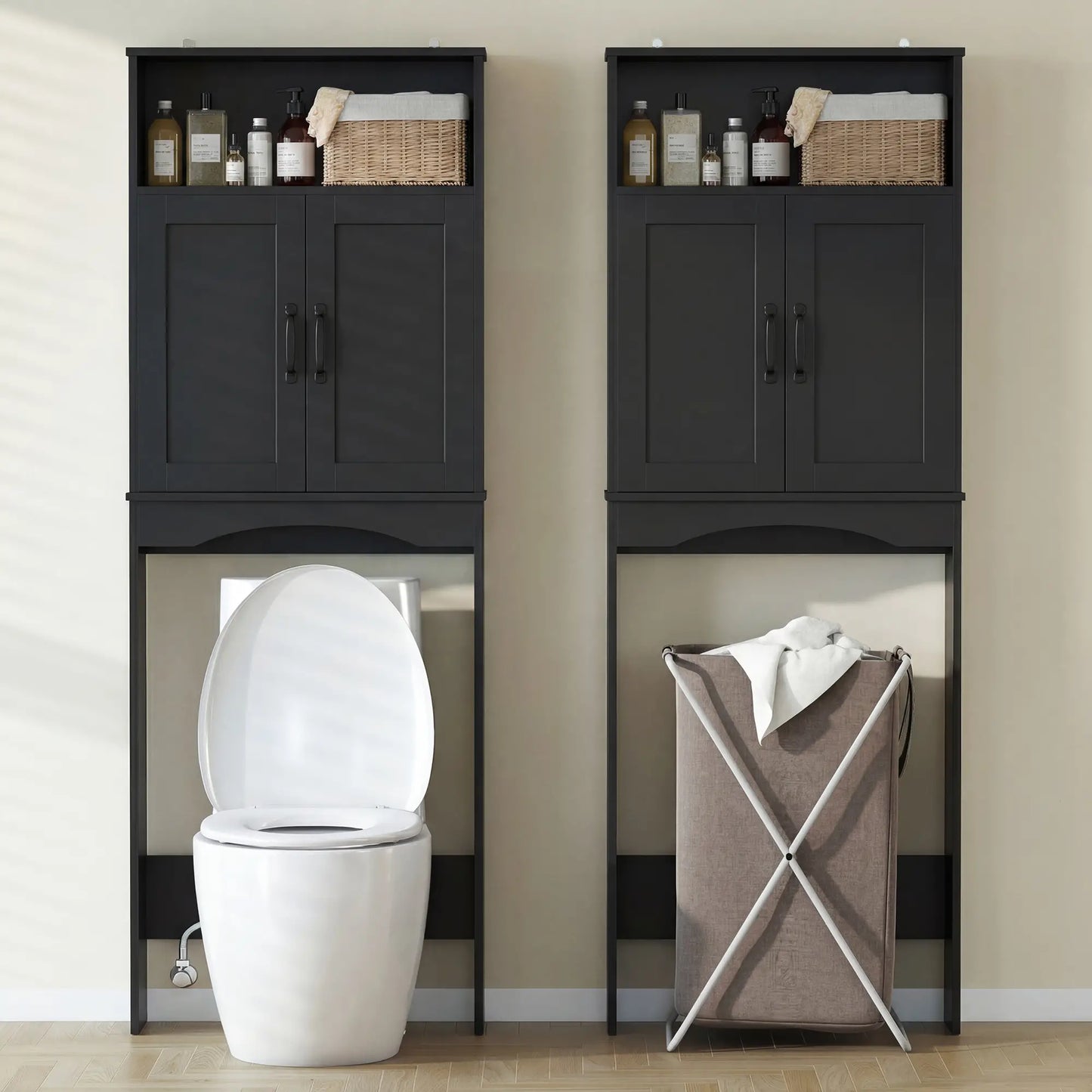 Over The Toilet Storage Cabinet, 2 Doors, Open Shelf, Black Over The Toilet Storage at Gallery Canada