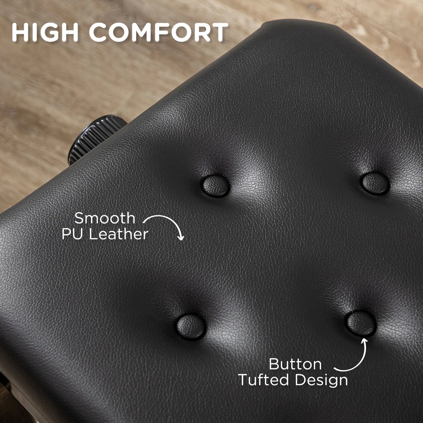 Adjustable Piano Bench, PU Leather, Button Tufted, Black Piano Benches at Gallery Canada