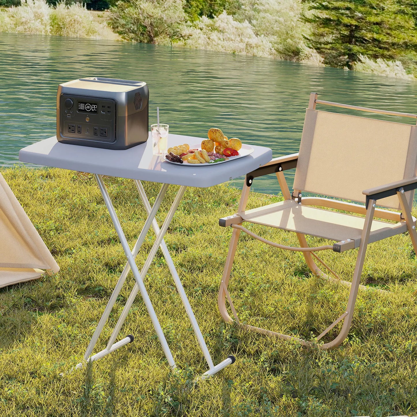 Portable Patio Side Table, Height Adjustable, Folding, Dark Grey Patio Side Tables at Gallery Canada