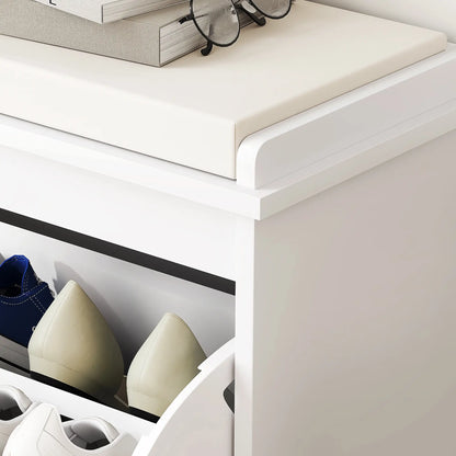 Entryway Bench with Padded Seat, Flip-Drawers, Holds 265lbs, Shoe Storage for 6 Pairs, White Shoe Storage Cabinets & Racks at Gallery Canada