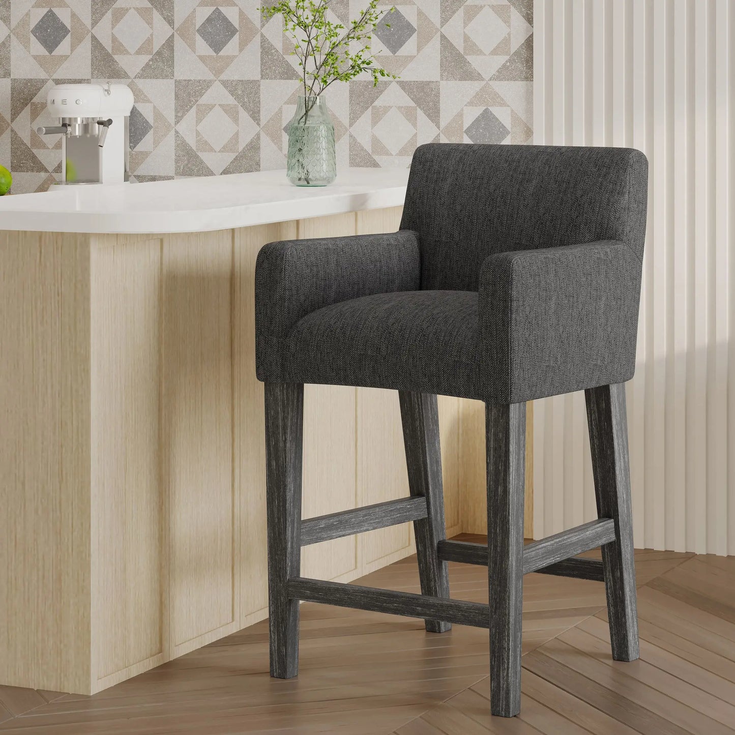 Upholstered Counter Stools, Rubberwood Frame, 24×23×39.5 inch, Charcoal Bar Stools at Gallery Canada