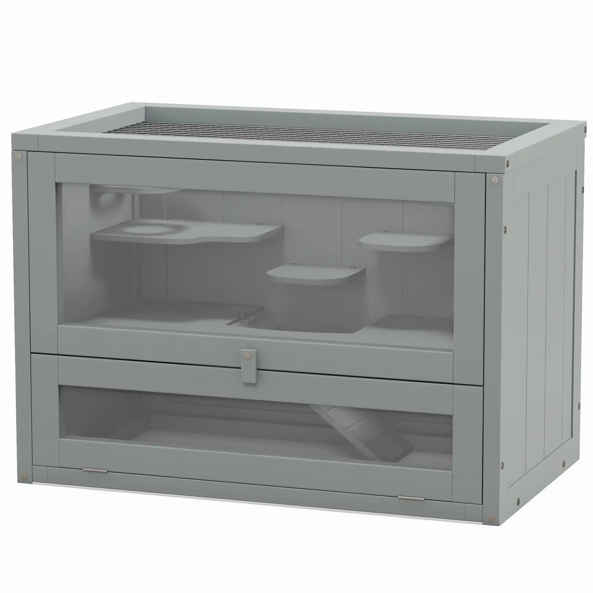 24 Inch Hamster Cage, 2 Levels, Openable Roof, Run Space, Grey Hamster Cages Grey at Gallery Canada