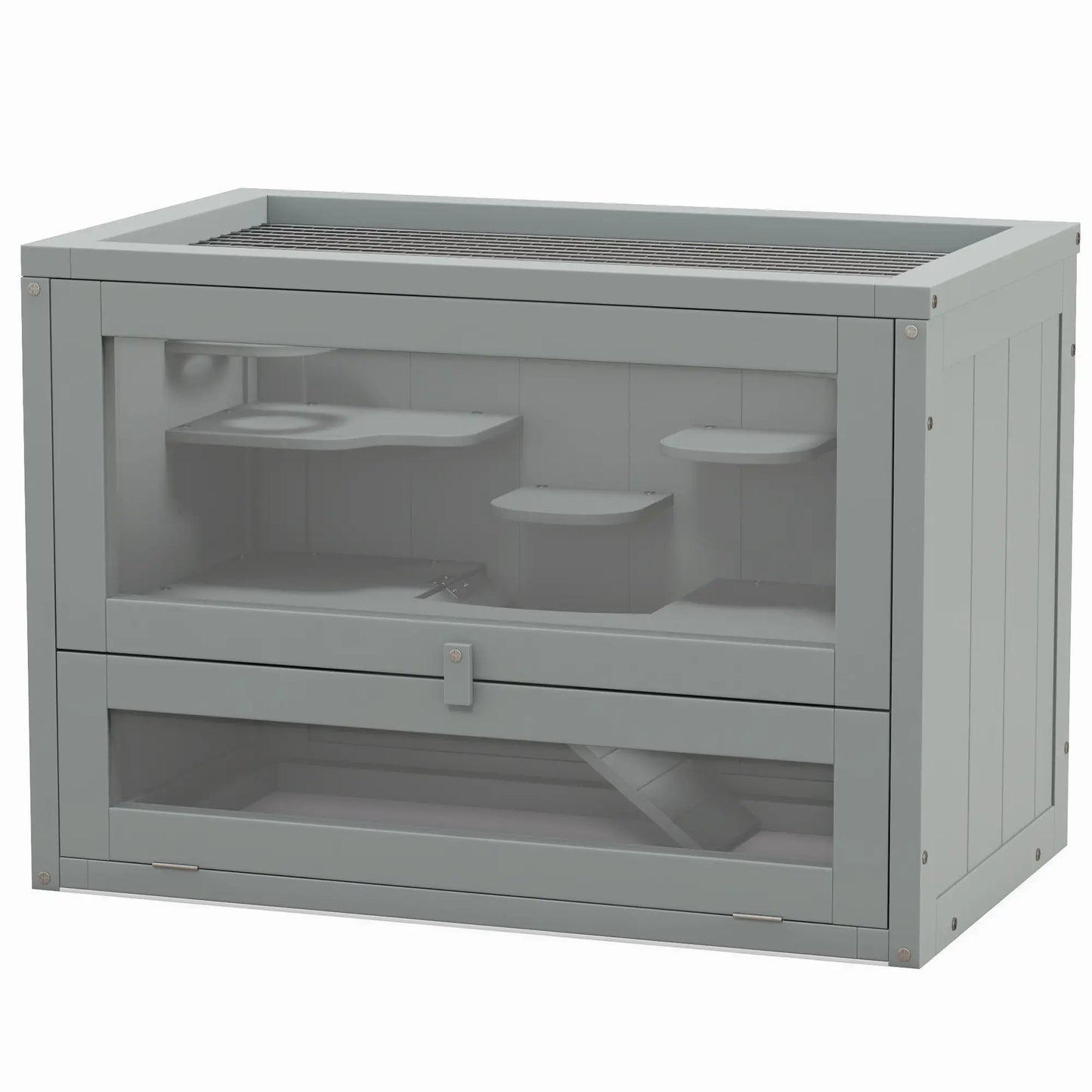 24 Inch Hamster Cage, 2 Levels, Openable Roof, Run Space, Grey Hamster Cages Grey at Gallery Canada