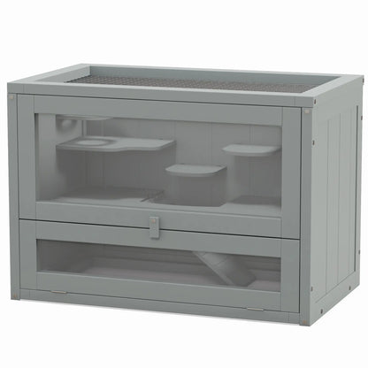 24 Inch Hamster Cage, 2 Levels, Openable Roof, Run Space, Grey Hamster Cages Grey at Gallery Canada