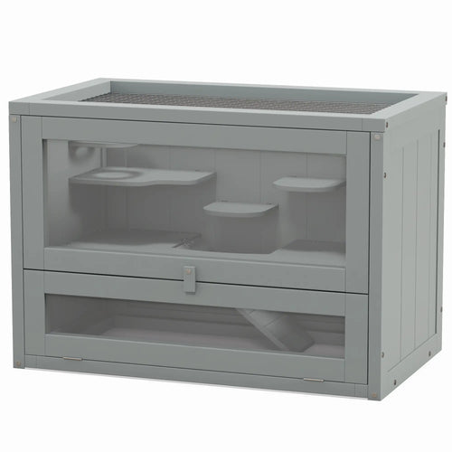 24 Inch Hamster Cage, 2 Levels, Openable Roof, Run Space, Grey