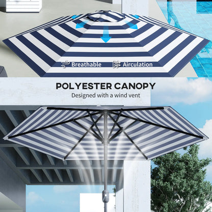 Outdoor Patio Sun Umbrella, 6 Ribs, Stripes, Blue Patio Umbrellas at Gallery Canada