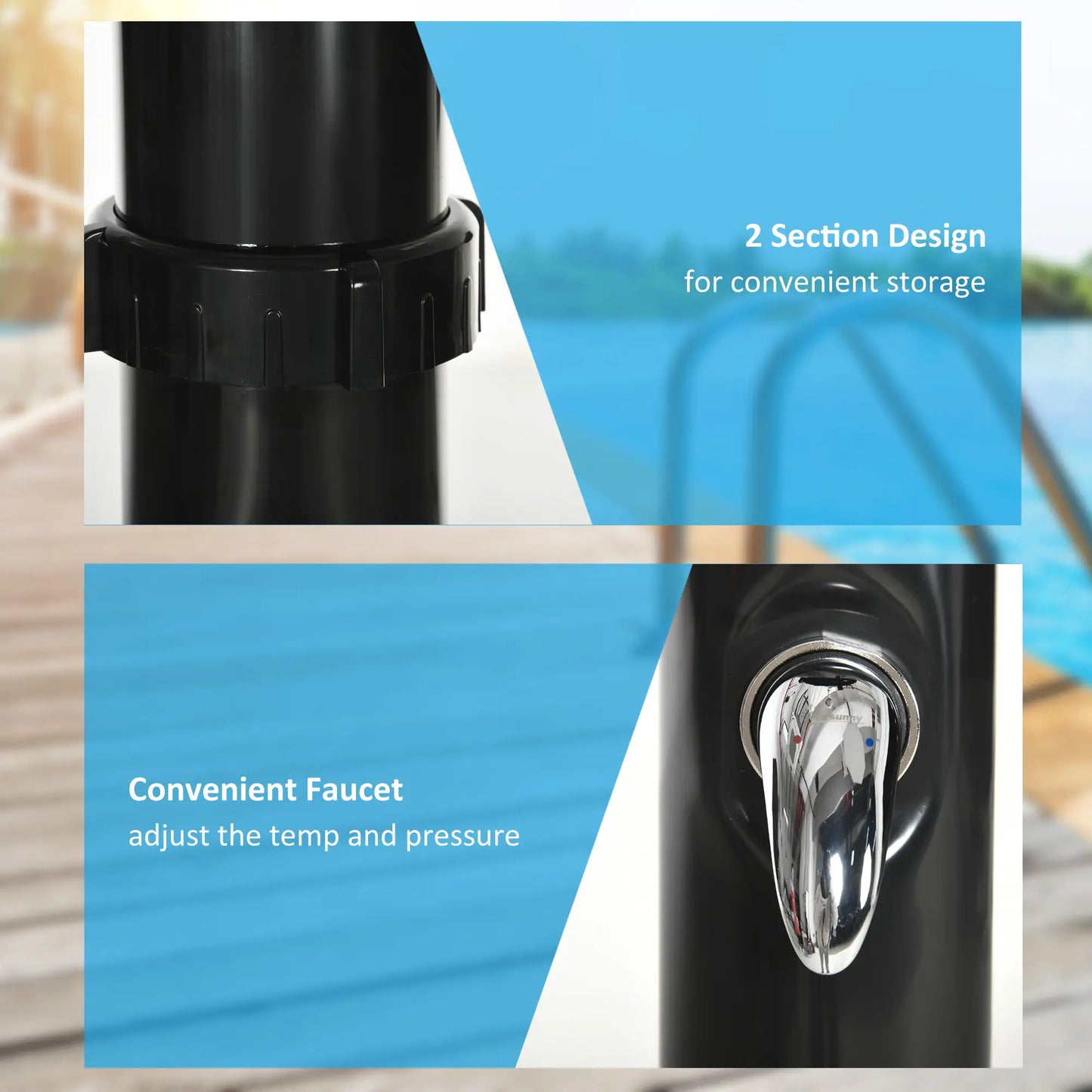 5.3 Gallons Solar Shower, Rotating Rainfall, Temperature Adjustment, Black Outdoor Swimming Pools & Hot Tubs at Gallery Canada