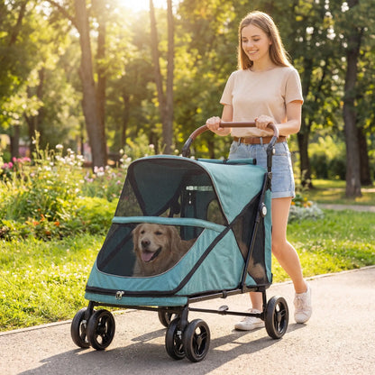 Dog Stroller for Large Dogs Up to 66 Lbs, 4-Wheel Shock Absorption, Turquoise Dog Bike Trailers & Strollers at Gallery Canada