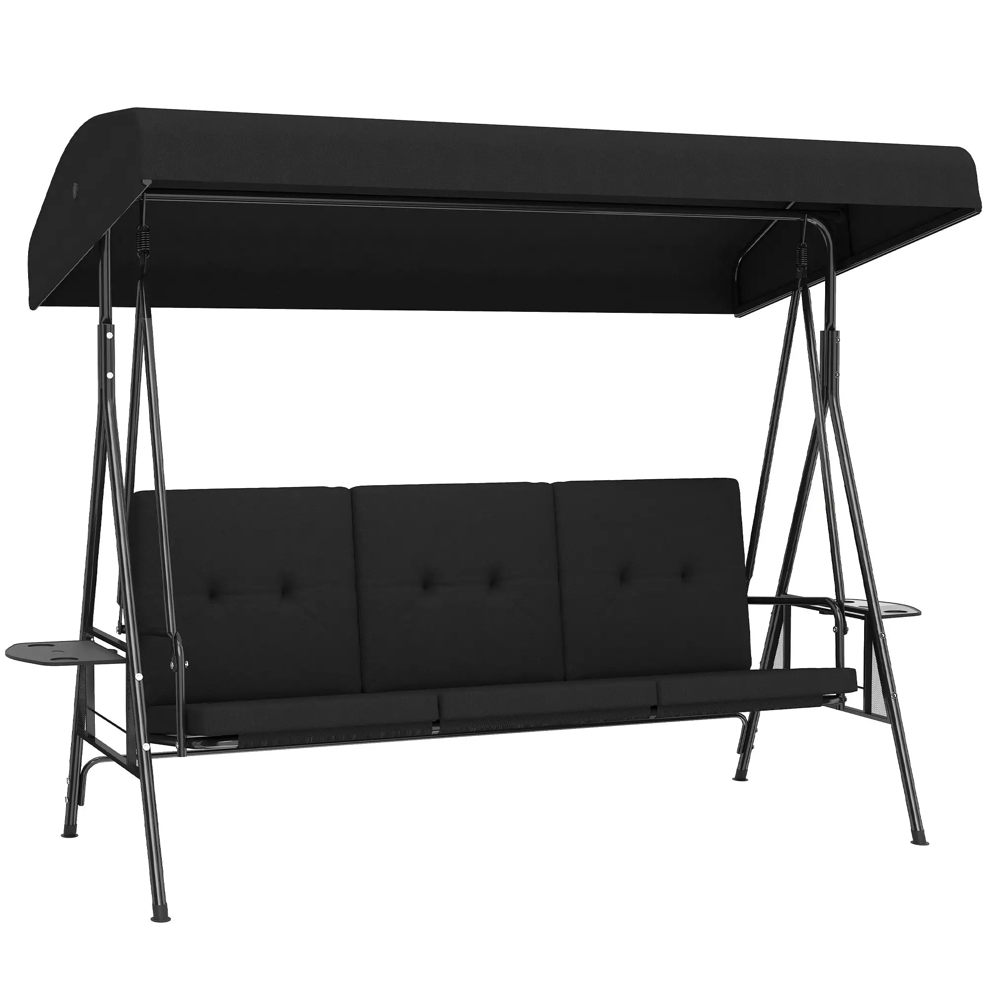 3-Seat Outdoor Swing With Adjustable Canopy, Side Tray, Black Patio Swings with Stand at Gallery Canada
