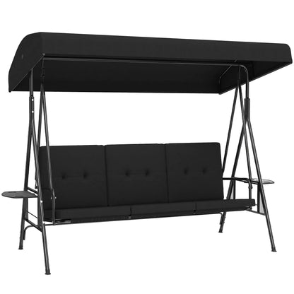 3-Seat Outdoor Swing With Adjustable Canopy, Side Tray, Black Patio Swings with Stand at Gallery Canada