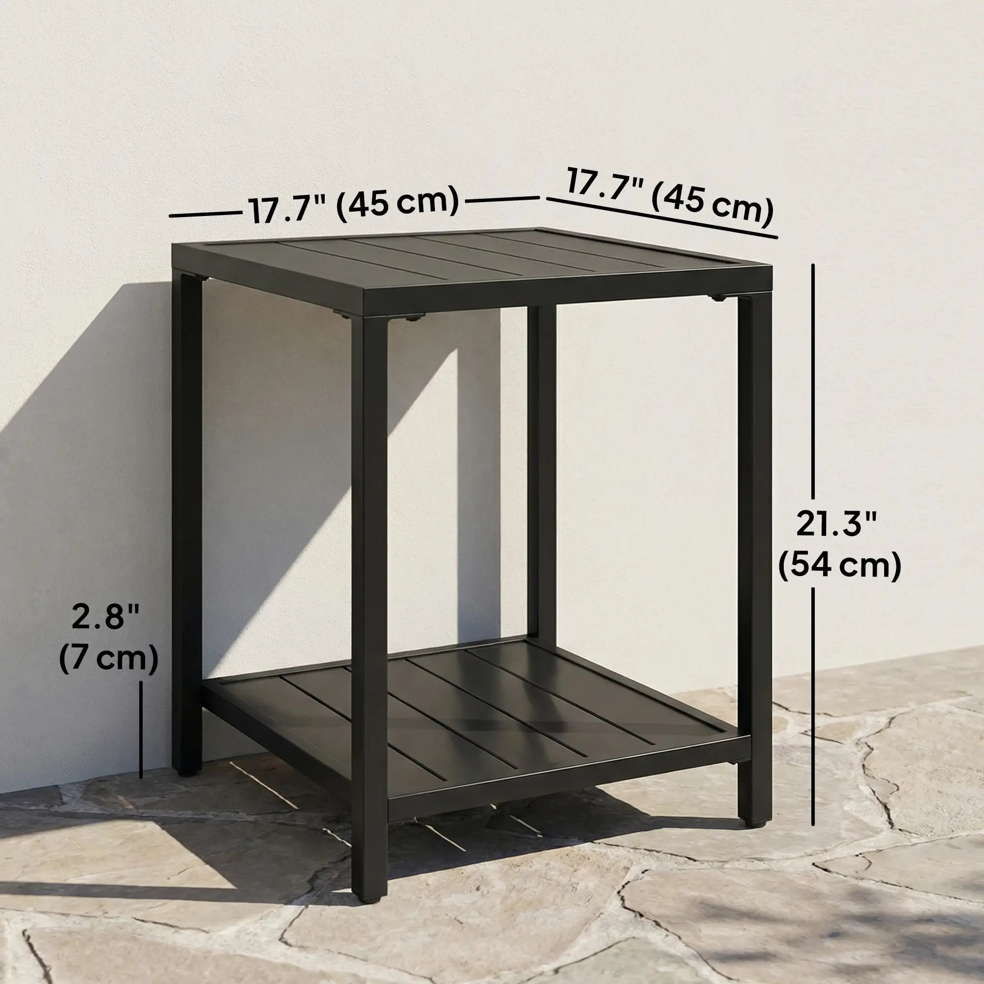 Outdoor Coffee Table, 2-Tier With Storage Shelf, Adjustable Feet, Black Patio Side Tables at Gallery Canada