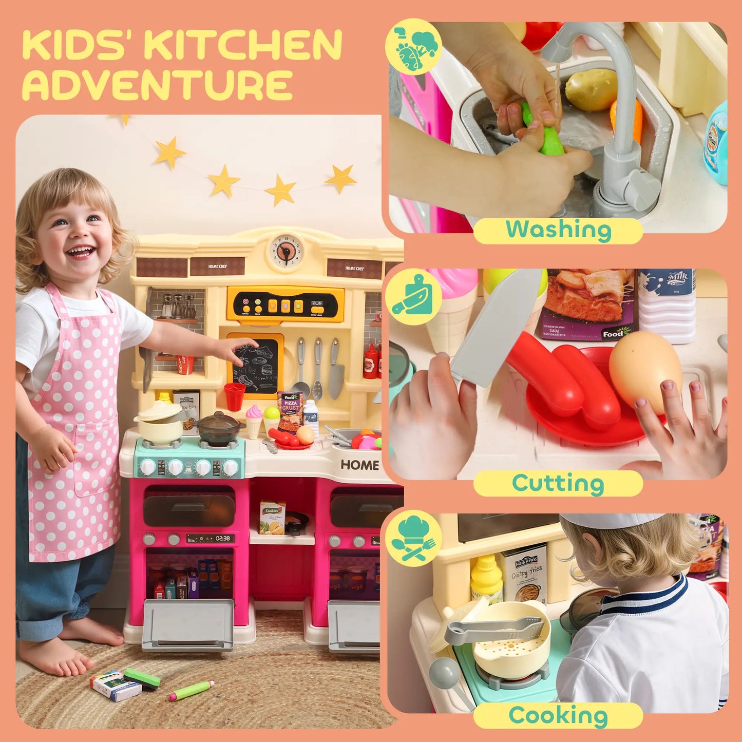Kids Play Kitchen Set with Lights, Sounds, Pink Play Kitchen at Gallery Canada