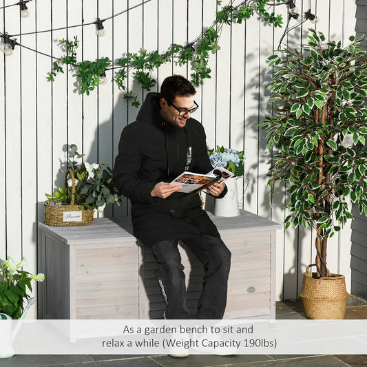 75 Gallon Wooden Storage Box, Patio Deck Bench, Outdoor Garden Container, Grey Patio Storage Boxes Grey at Gallery Canada