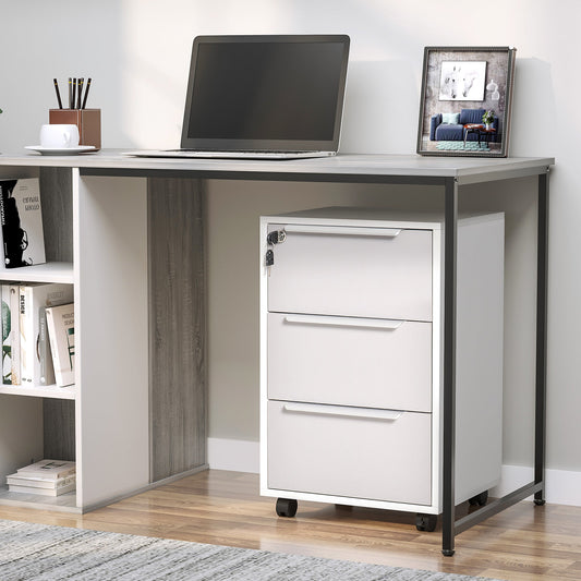 Vertical Filing Cabinet with Lock, 3 Drawer File Cabinet with Wheels, Home Office Organizer, White and Grey - Gallery Canada