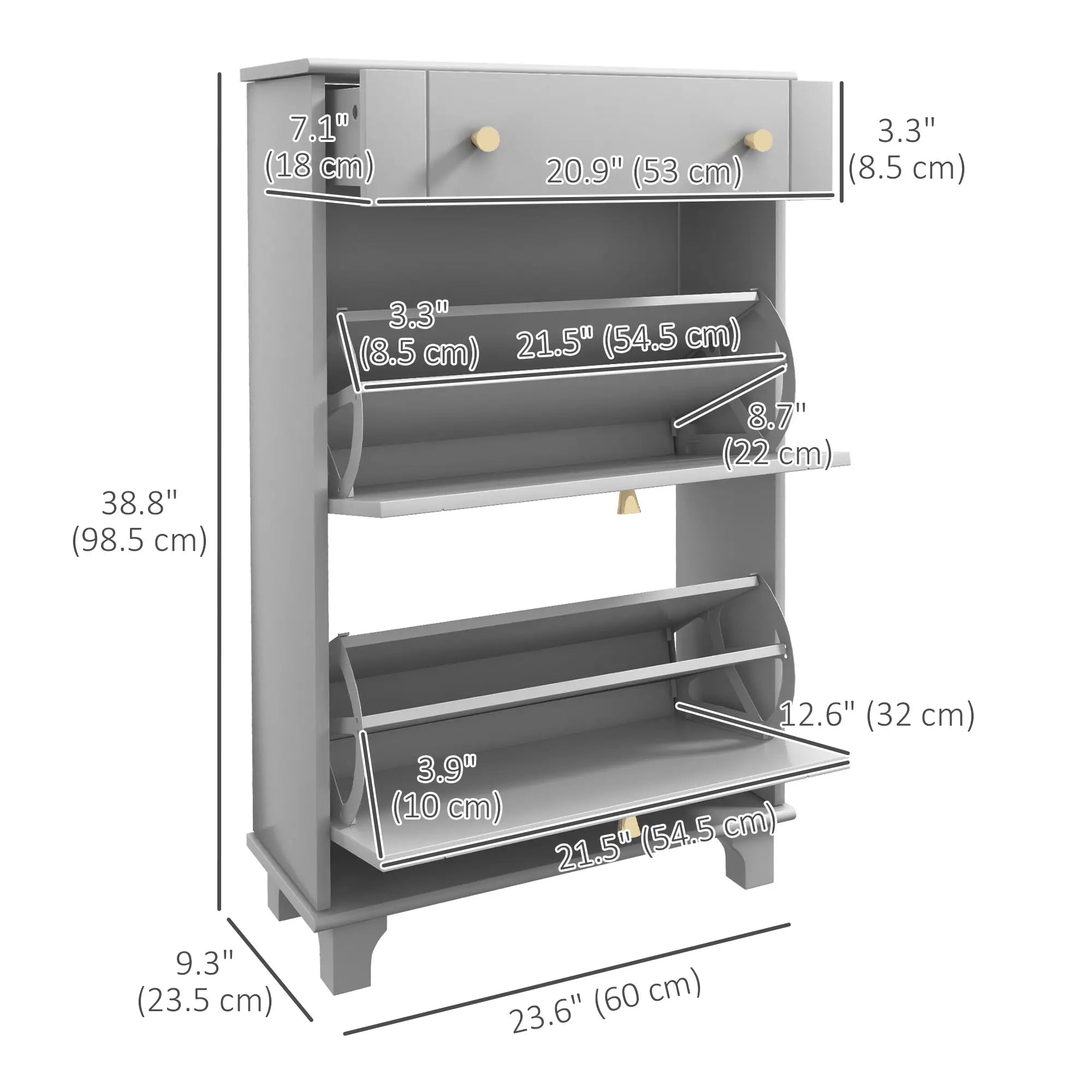 Slim Shoe Storage, 2 Flip Drawers, Adjustable Shelves, 8 Pair, Grey Shoe Storage Cabinets & Racks at Gallery Canada