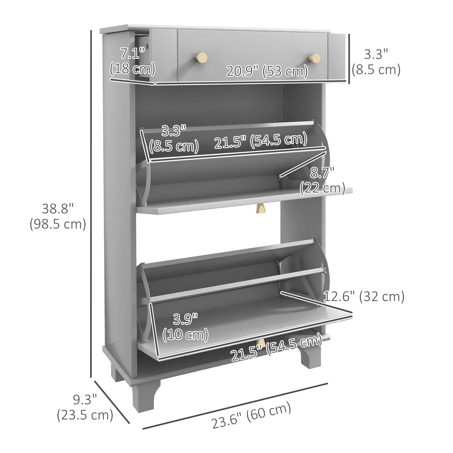Slim Shoe Storage, 2 Flip Drawers, Adjustable Shelves, 8 Pair, Grey Shoe Storage Cabinets & Racks at Gallery Canada