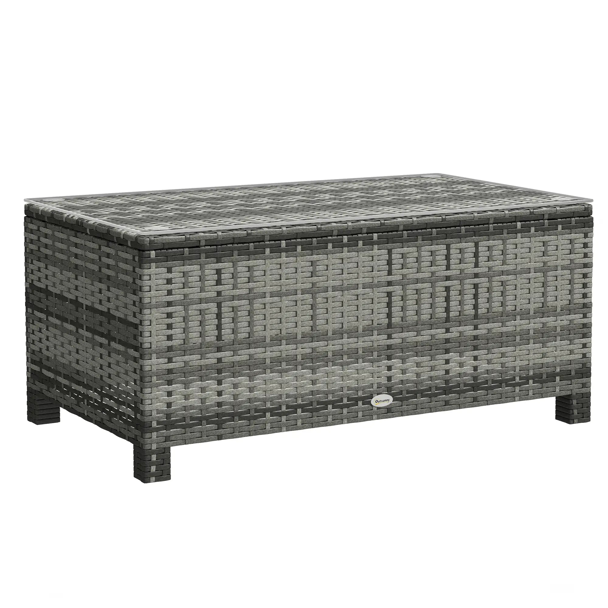 Rattan Wicker Coffee Table with Glass Top Outdoor Garden Patio Furniture Brown Tempered Patio Dinning Tables at Gallery Canada
