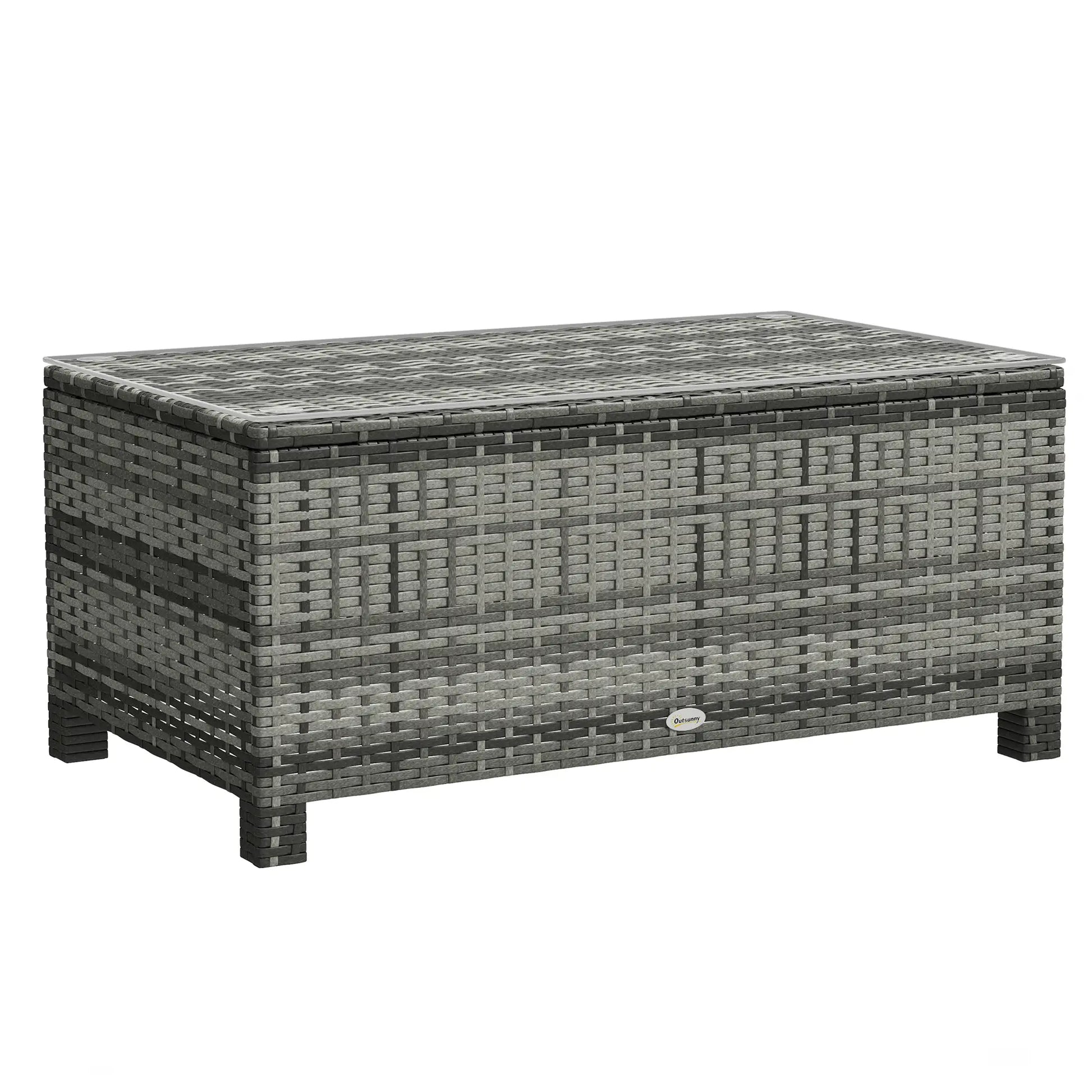 Rattan Wicker Coffee Table with Glass Top Outdoor Garden Patio Furniture Brown Tempered Patio Dinning Tables at Gallery Canada