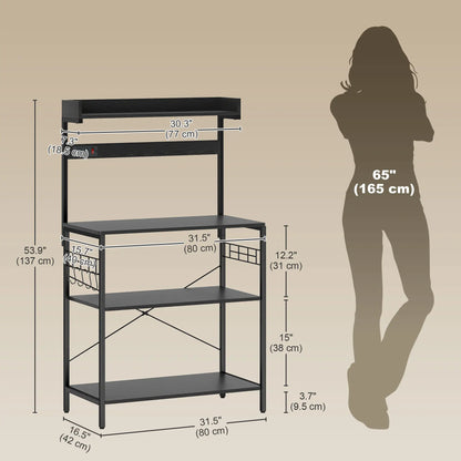 Kitchen Baker's Rack with Power Outlet, Coffee Bar Station with Adjustable Shelves and Hooks, Rustic Brown Bar Cabinets at Gallery Canada