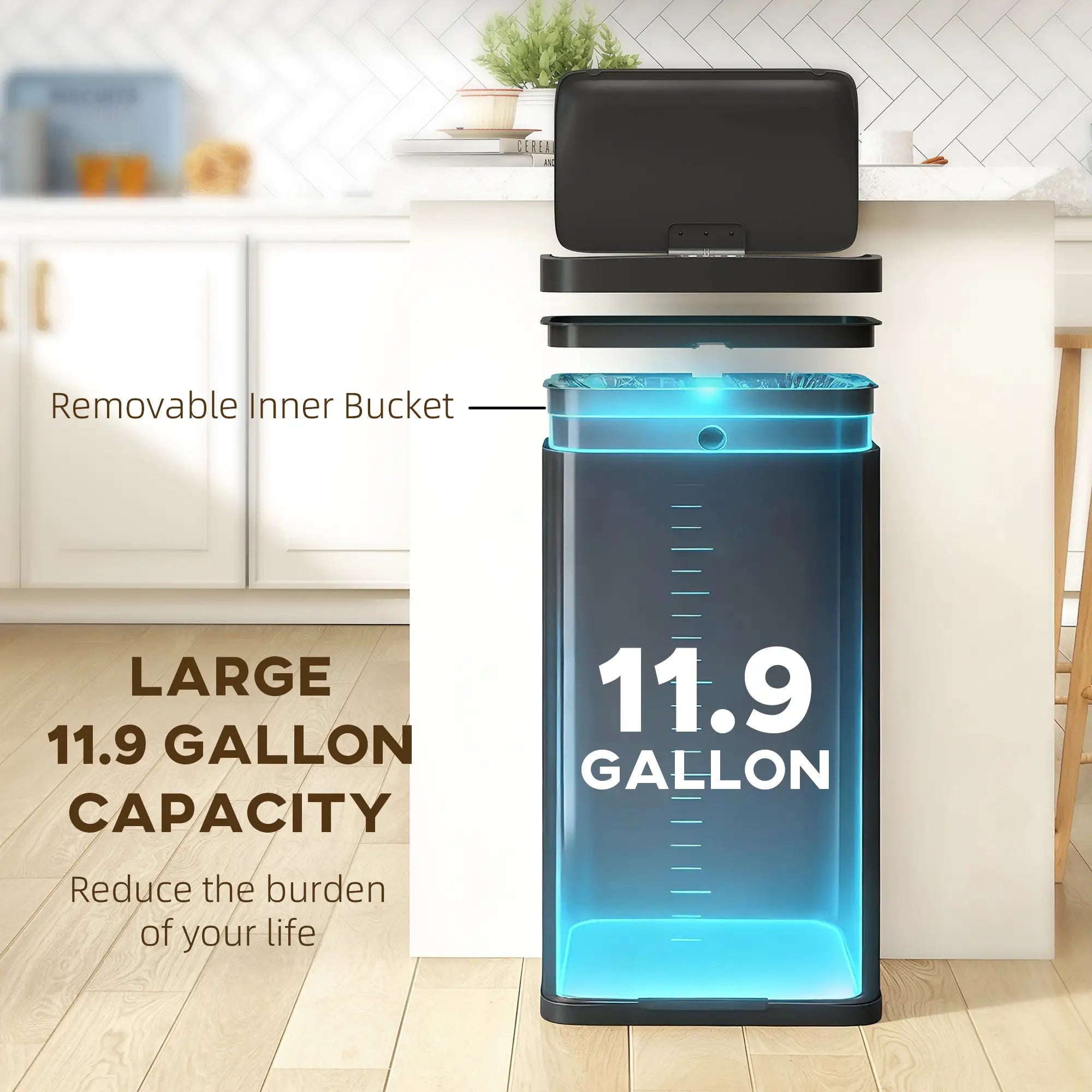12 Gallon Sensor Can, Automatic Garbage Can, Fingerprint-Proof Stainless Steel, Matte Black Household Supplies at Gallery Canada