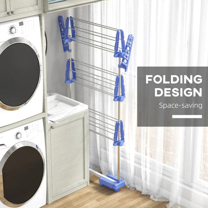 3-Tier Clothes Drying Rack, Stainless Steel Laundry Rack with 2 Side Wings and 6 Castors, Collapsible Adjustable Clothes Airer for Indoor Outdoor, Blue Bath Accessories at Gallery Canada
