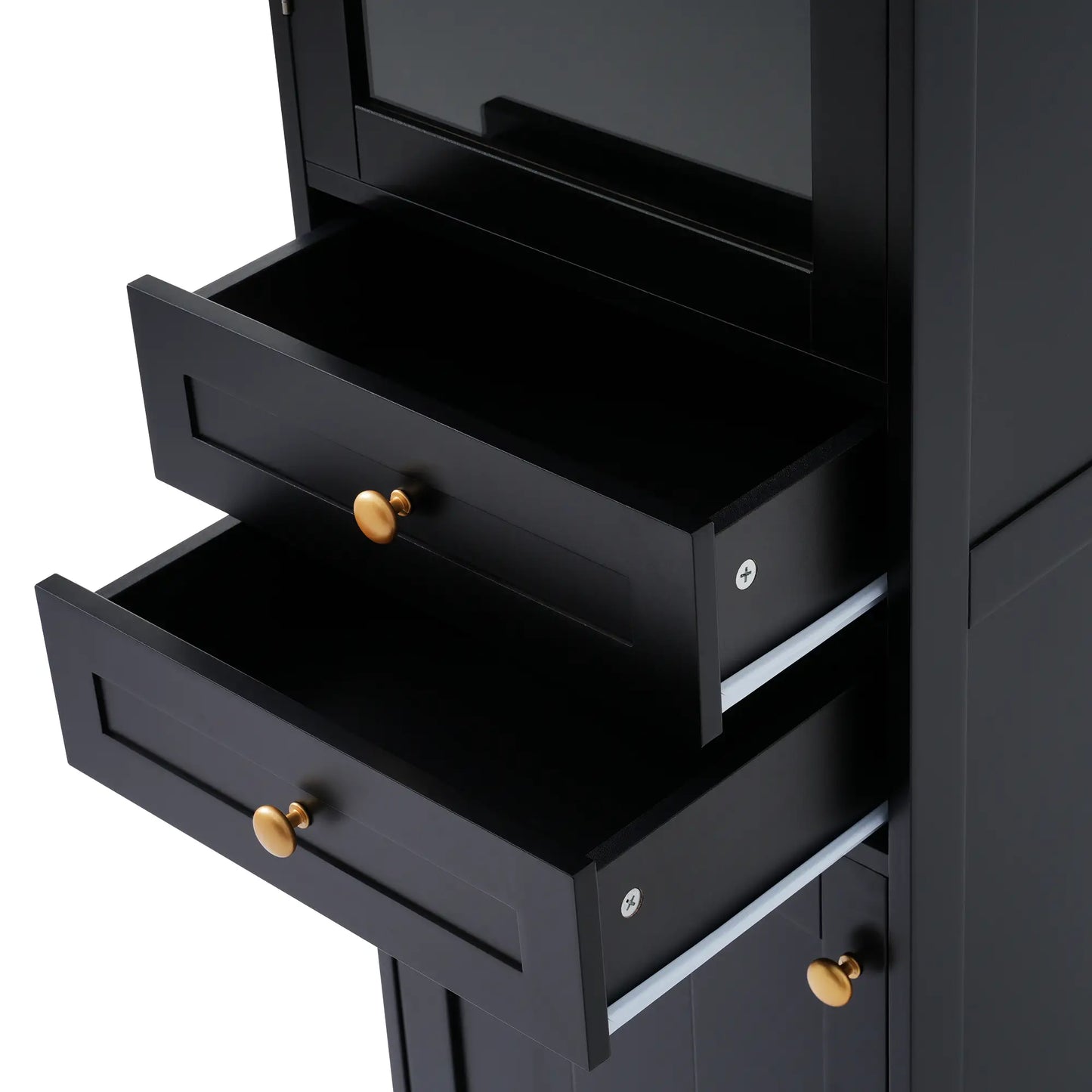 Bathroom Storage Cabinet, Glass Doors, Adjustable Shelves, 18" L x 14" W x 63" H, Black Bathroom Cabinets at Gallery Canada