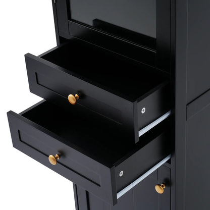 Bathroom Storage Cabinet, Glass Doors, Adjustable Shelves, 18" L x 14" W x 63" H, Black Bathroom Cabinets at Gallery Canada