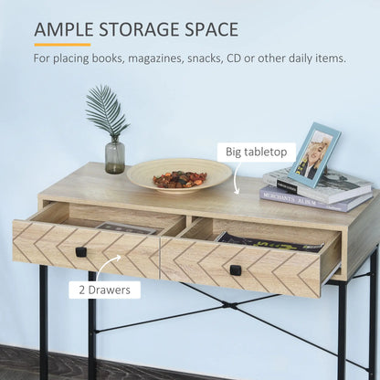 Industrial Console Table, 2 Storage Drawers, Metal Frame, X-Bar Design