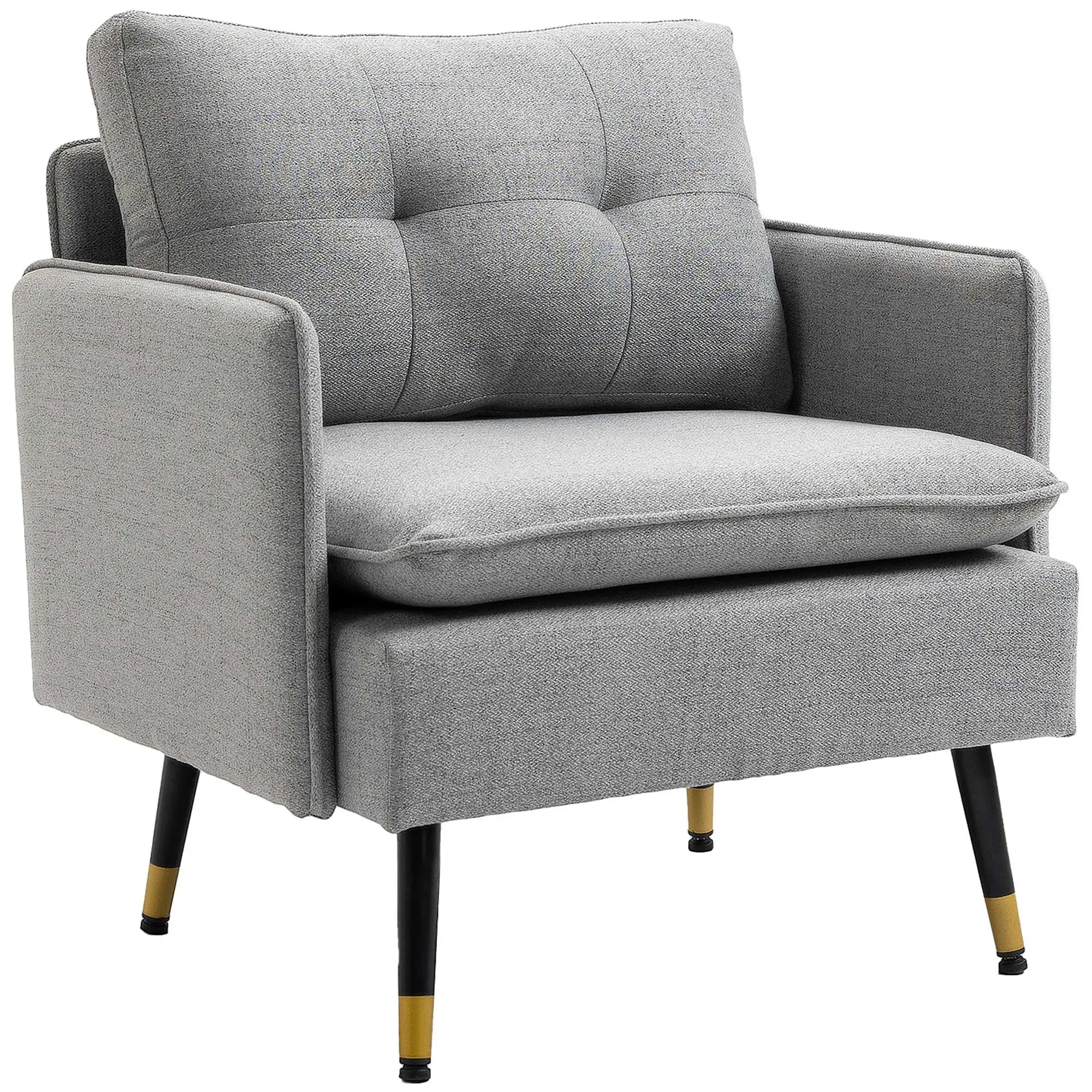 Modern Armchair, Upholstered Accent Chair, Tufted Back, Steel Legs, Grey Accent Chairs at Gallery Canada