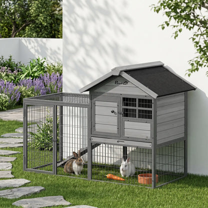 48"L Large Wooden Rabbit Hutch Outdoor, Grey