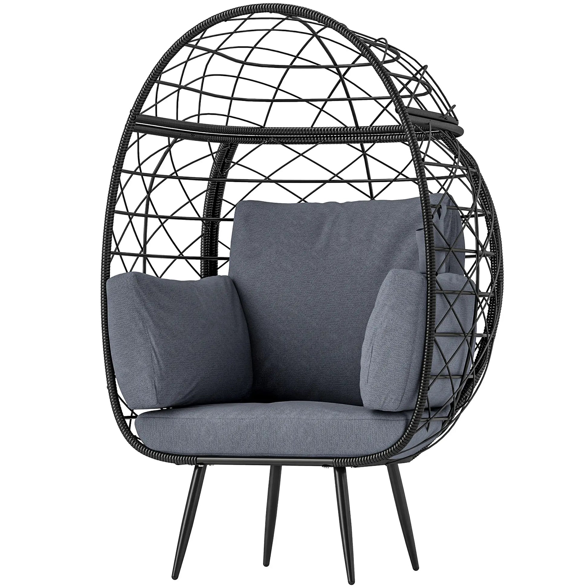 Rattan Egg Chair, Indoor Outdoor Lounger with Cushions, Cup Holder, Grey Patio Chairs Grey, Black at Gallery Canada