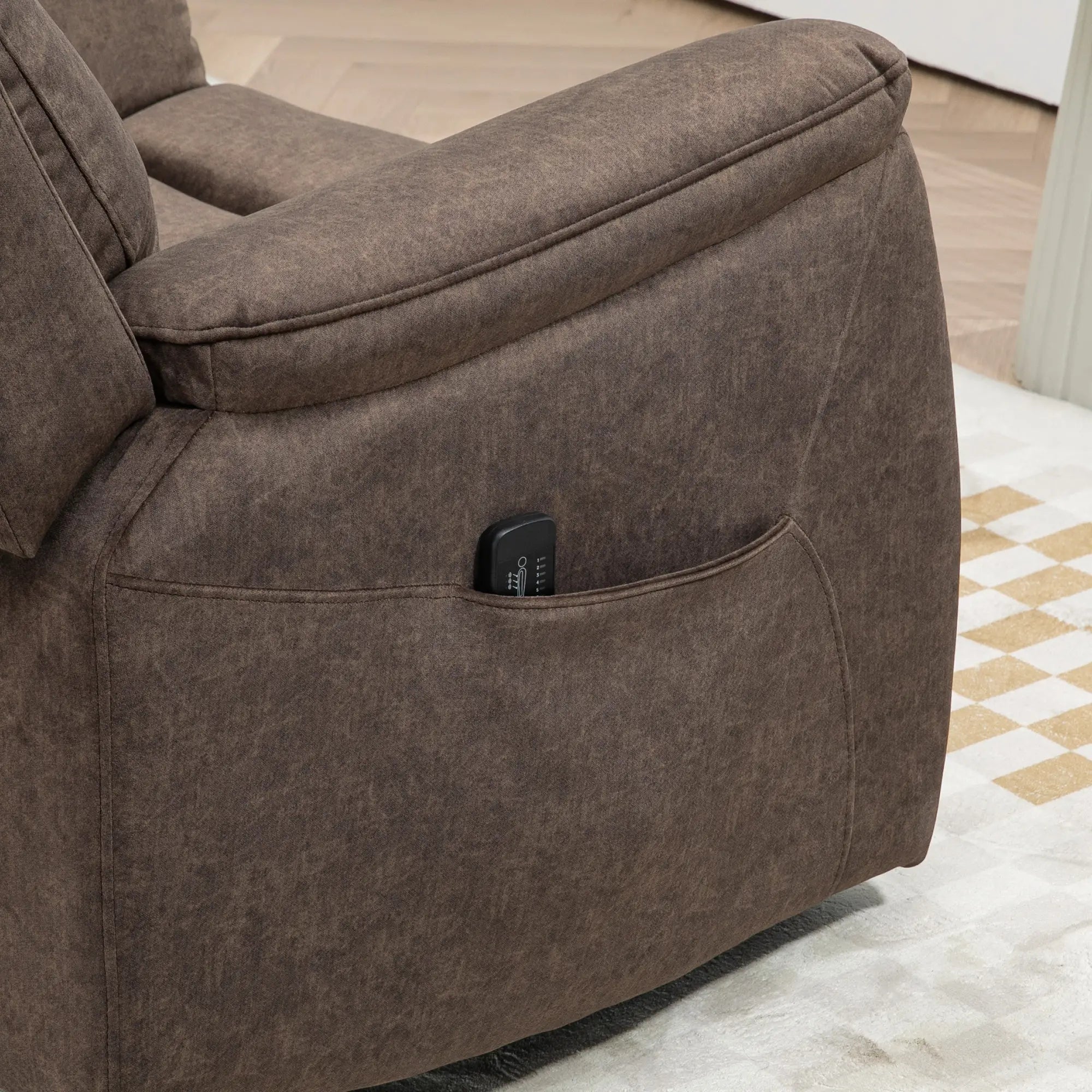 Manual Recliner Chair with Vibration Massage, Reclining Chair for Living Room with Side Pockets, Brown Single Sofas at Gallery Canada